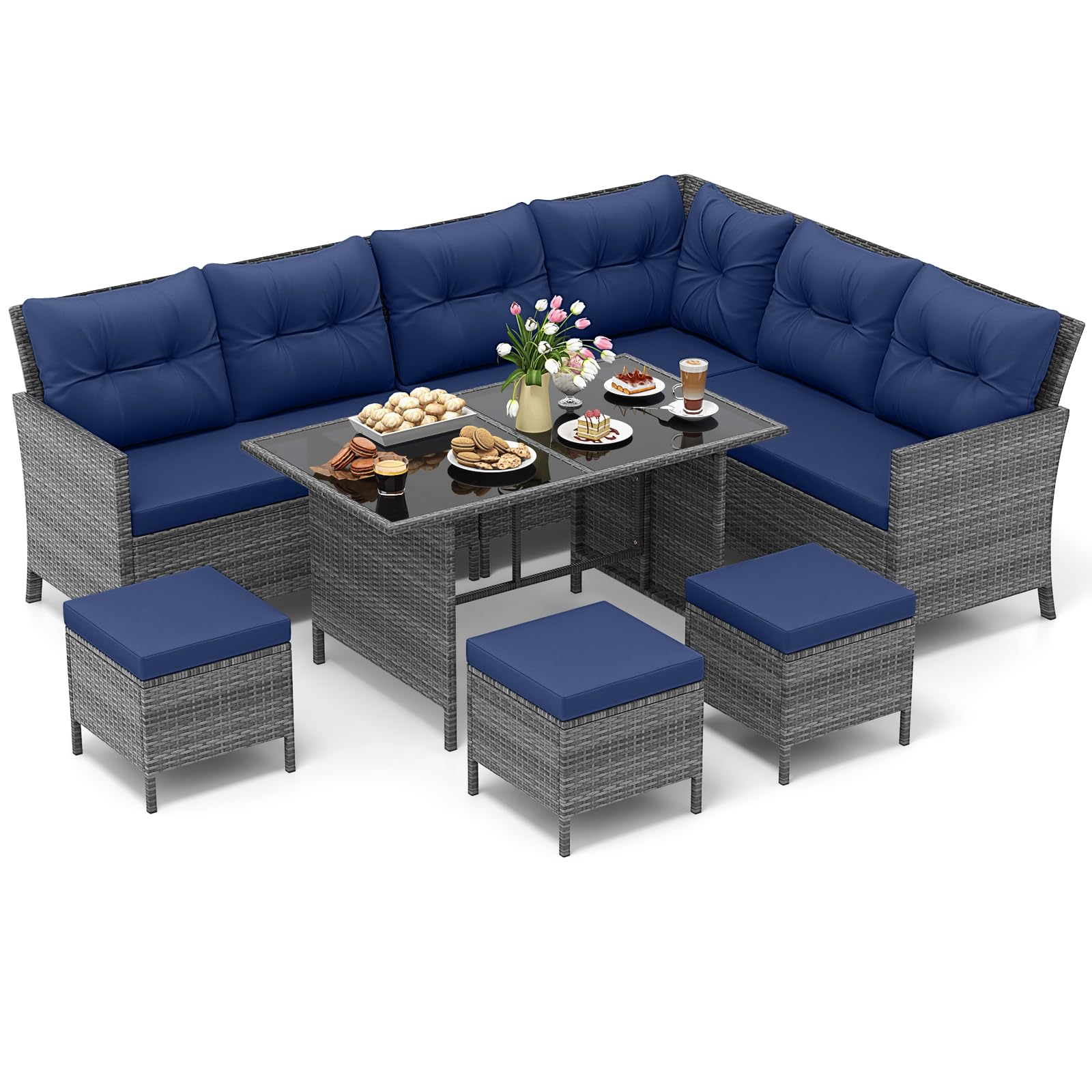 Tangkula 7 Pieces PE Rattan Patio Dining Set